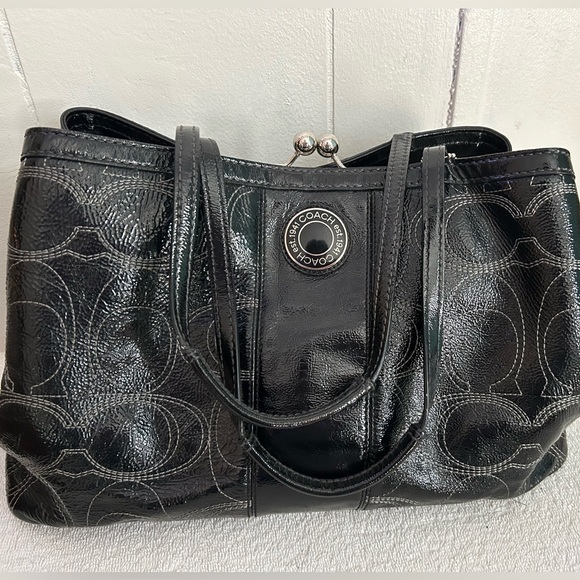 COACH Glossy Logo Satchel Handbag - Picture 2 of 12